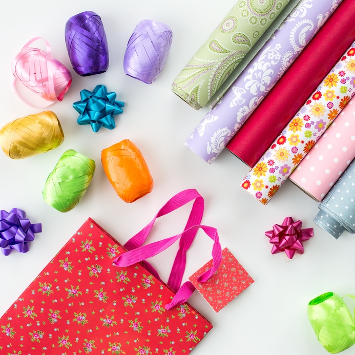Gift wrap paper and ribbon