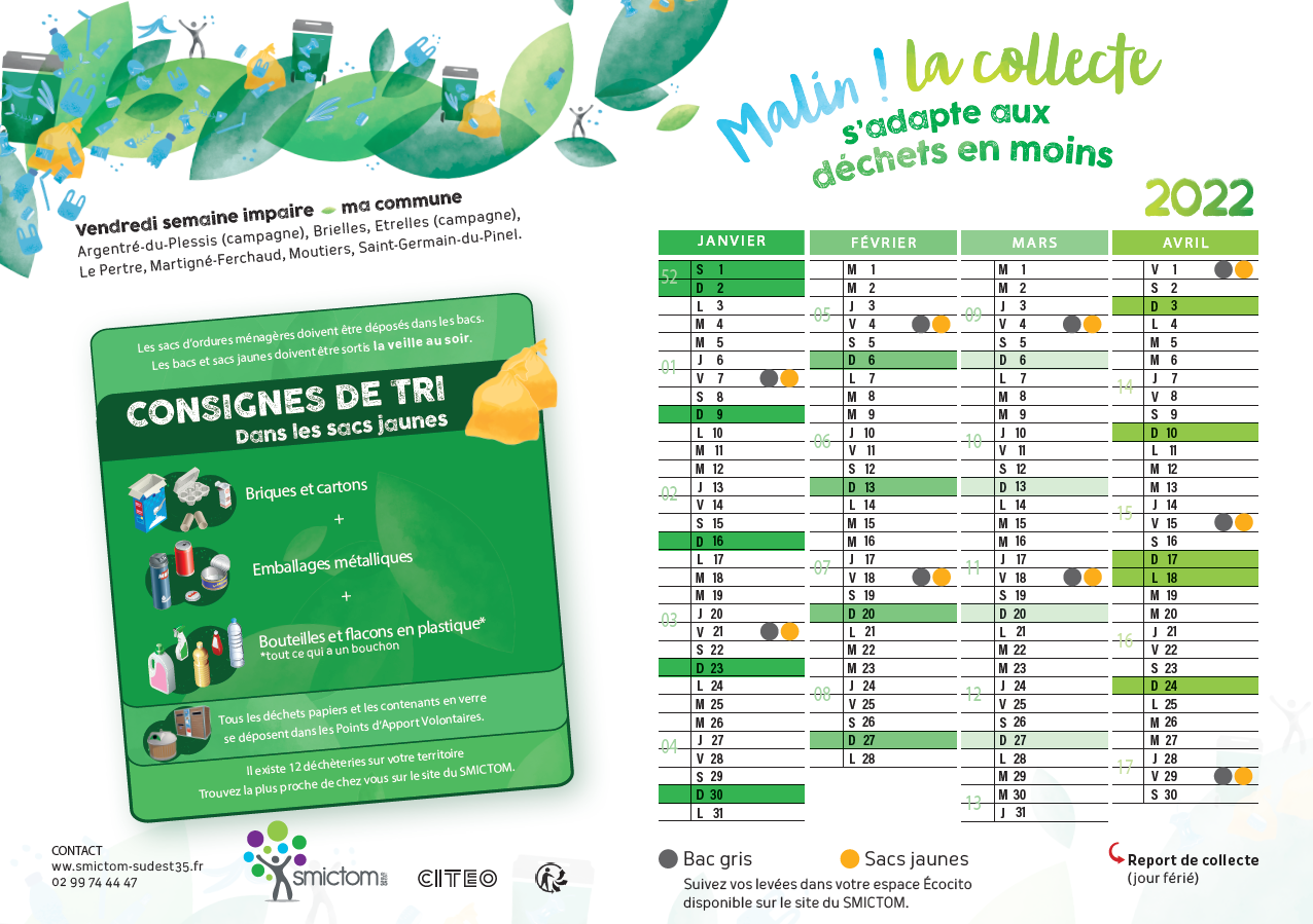 Le calendrier de collecte - Smictom Sud Est 35 | Smictom Sud Est 35